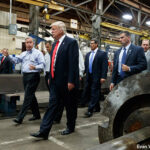 Republican presidential candidate Donald Trump takes a tour of McLanahan Corporation headquarters, a company that manufactures mineral and agricultural equipment, Friday, Aug. 12, 2016, in Hollidaysburg, Pa.