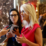 Kellyanne Conway, new campaign manager for Republican presidential candidate Donald Trump, speaks to reporters in the lobby of Trump Tower in New York, Wednesday, Aug. 17, 2016.