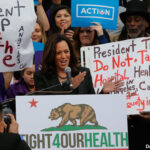 California Senator Kamala Harris cheers health care workers to save the Affordable Care Act across the country, The rally was one of many being staged across the country.