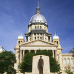 The State Capitol Building at Springfield Illinois with statue of Abraham Lincoln