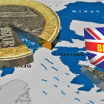 3d rendering of a Euro coin, with a slice moving out shaped like a ship with a British flag, representing the brexit referendum and withdrawal of Great Britain from the European Union