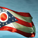 Ohio (USA) flag waving on the wind;
